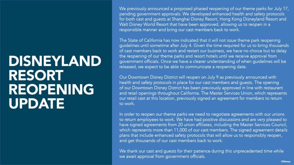 Disneyland Resort Reopening Update