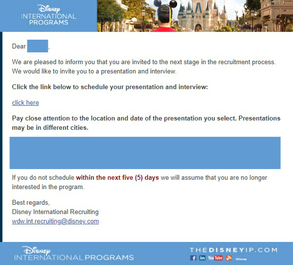 Disney CRP: Eure Bewerbung und das Interview für das Cultural Representative Program 4 Disney Cultural Representative Program Interview Einladung