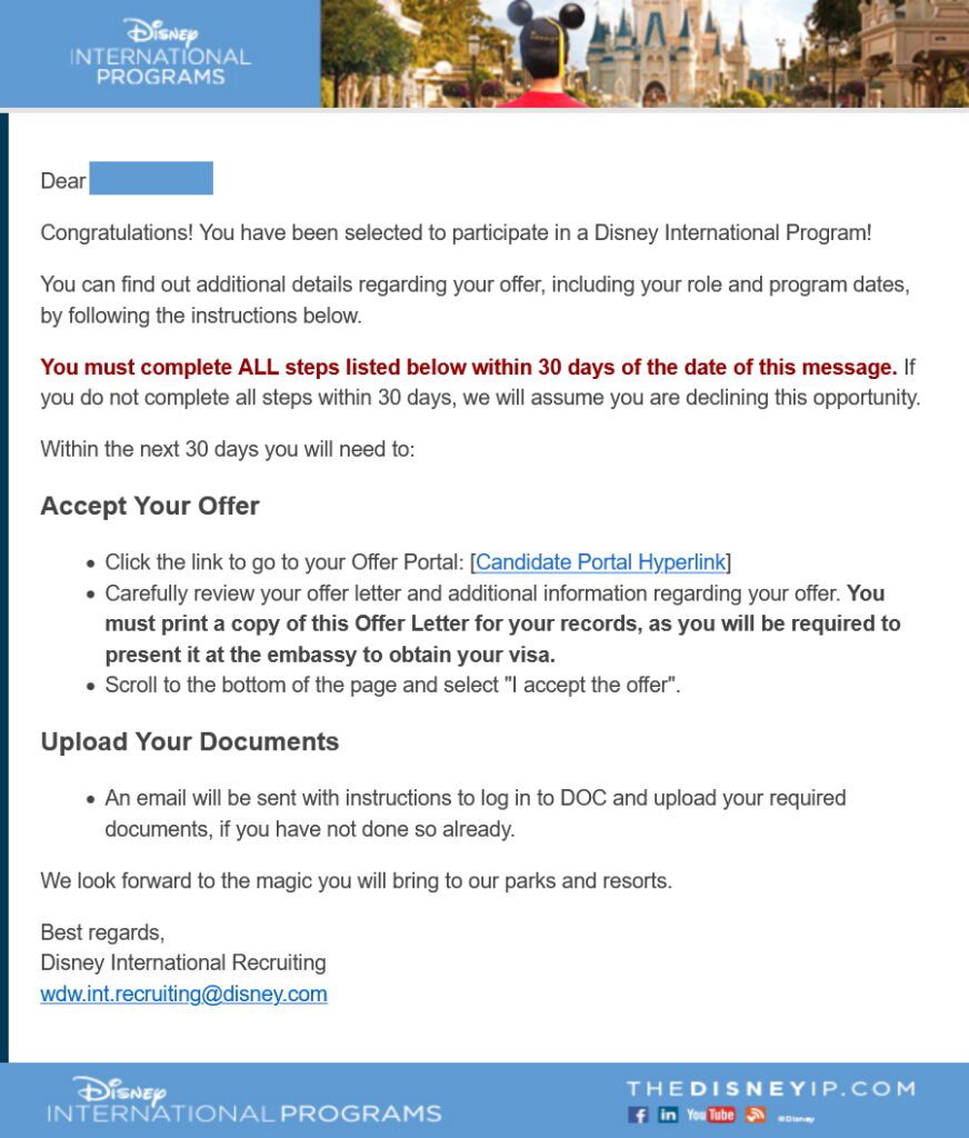 Disney CRP: Eure Bewerbung und das Interview für das Cultural Representative Program 6 Disney International Programs Congratulations email