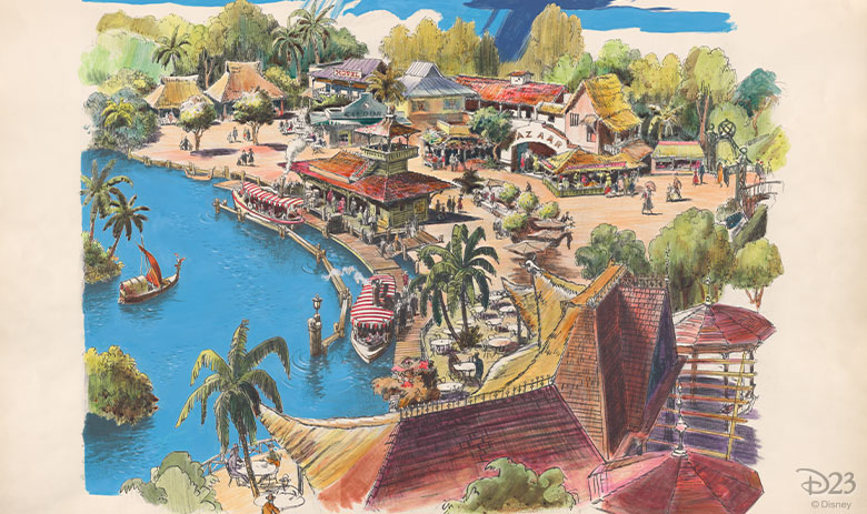 Jungle Cruise: Eine Opening Day Attraction wird zum Kino-Blockbuster 5 A Harper Goff rendering of Adventureland used to help pitch the concept of Disneyland