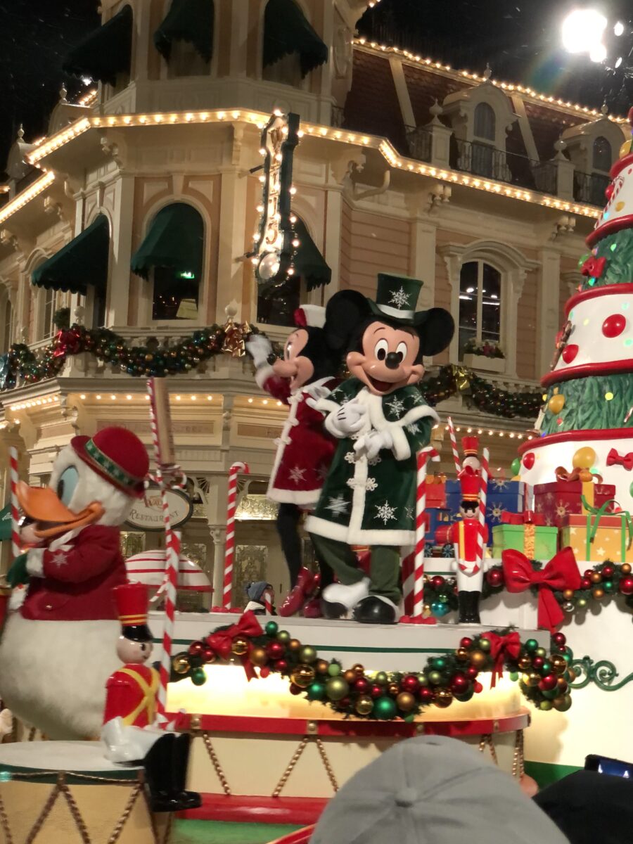 Mickey and Minnie Mouse and Donald Duck at Disneyland Paris for Christmas