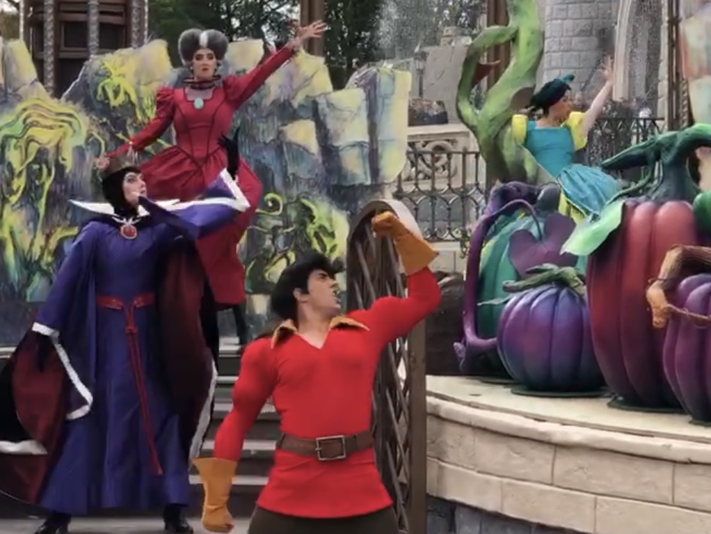 Villains Lady Tremaine, Evil Queen and Gaston at Disneyland Paris for Halloween