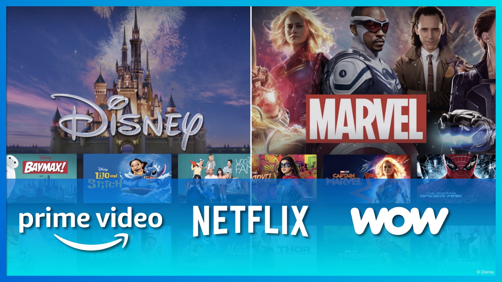Disney und Marvel Filme und Serien bei Netflix, Amazon Prime Video und Wow