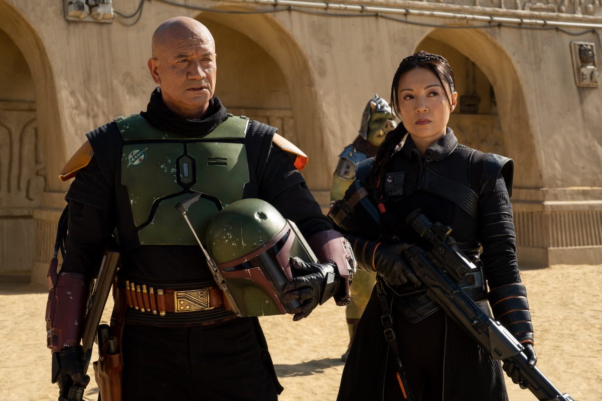 Boba Fett (Temura Morrison) and Fennec Shand (Ming-Na Wen) in Lucasfilm's THE BOOK OF BOBA FETT, exclusively on Disney+