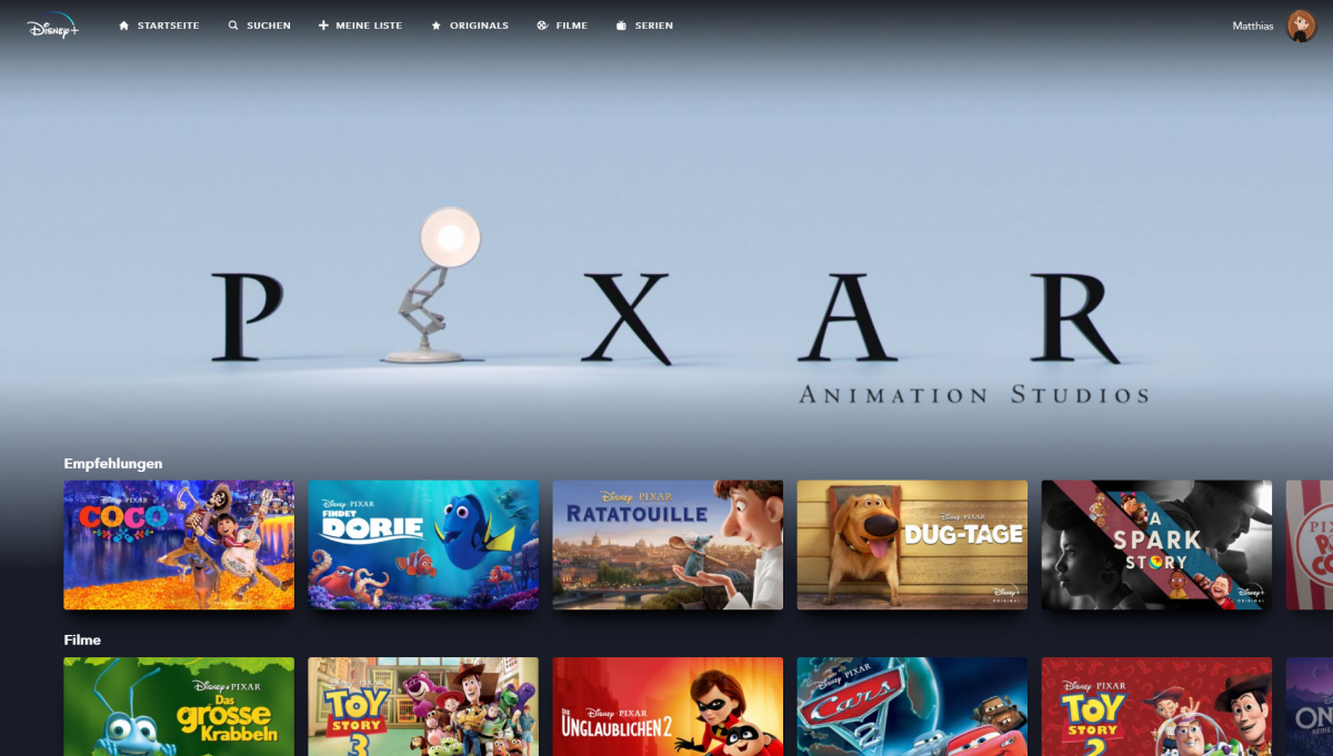 Pixar Filme und Serien auf Disney+ © Disney 