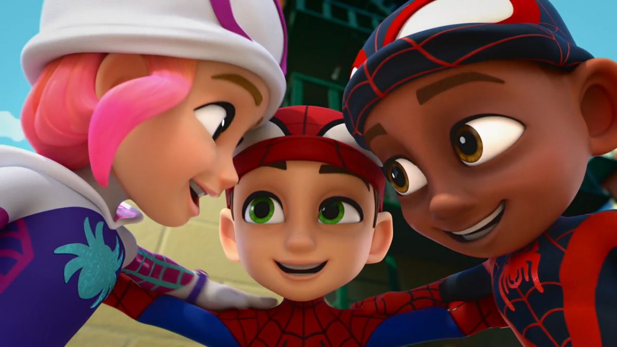 Gewinnspiel zum Serien-Neustart im Disney Channel: Marvel's Spidey und seine Super-Freunde 4 Gwen Stacy, Peter Parker und Miley Morales in Spidey und seine Super-Freunde