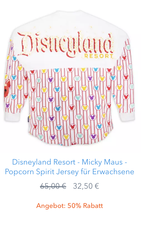 Disneyland Popcorn Spirit Jersey Micky Maus 