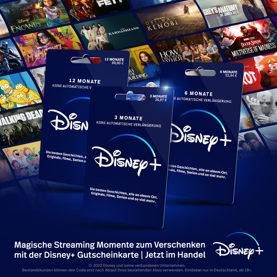 Gewinnspiel zum Streaming-Sommer: Wir verlosen Gutscheinkarten für 3 Monate Disney+! 3 Gutscheinkarten für Disney+ Streaming-Abos zu gewinnen