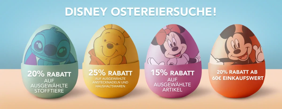 Oster-Rabatt bei shopDisney.de: 25% mit Promocode sparen bis 17. April! 3 shopDisney.de Oster-Rabatte mit diesen Aktionscodes