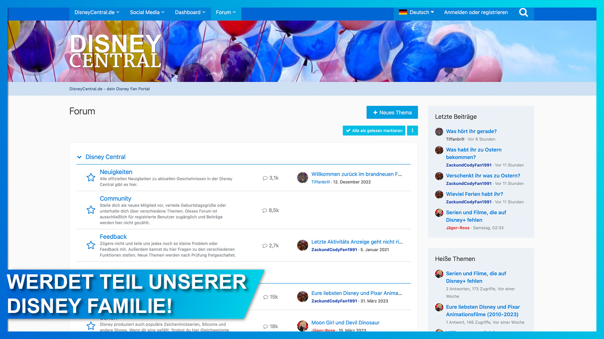 Das DisneyCentral.de Forum ist die Community für alle Disney, Pixar, Marvel und Star Wars Fans in Deutschland