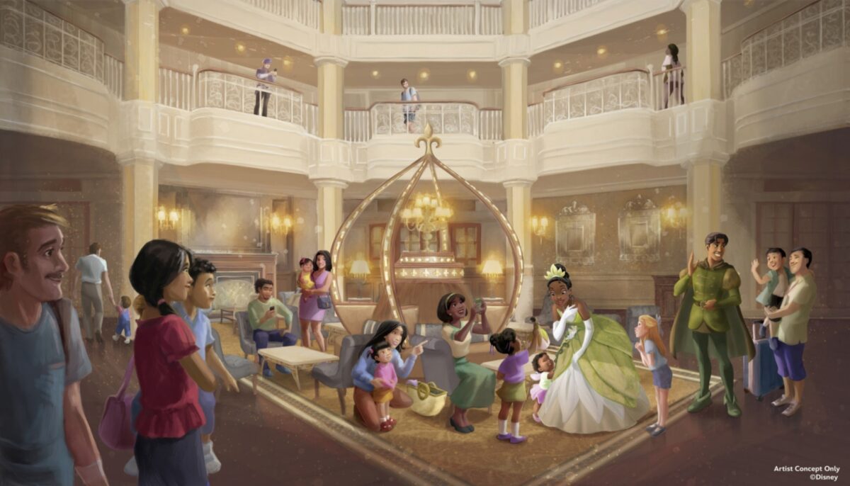 Disneyland Paris News Round-up zum 31. Geburtstag: Neue Shows, neue Bereiche und viele weitere Ankündigungen 10 Prinzessin Tiana und Prinz Naveen aus Küss den Frosch treffen Gäste im neuen Disneyland Hotel in Paris, Frankreich