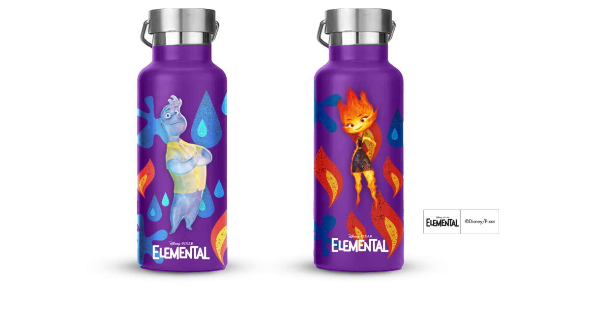 Disney•Pixars Elemental Wasserflasche mit Ember und Wade
