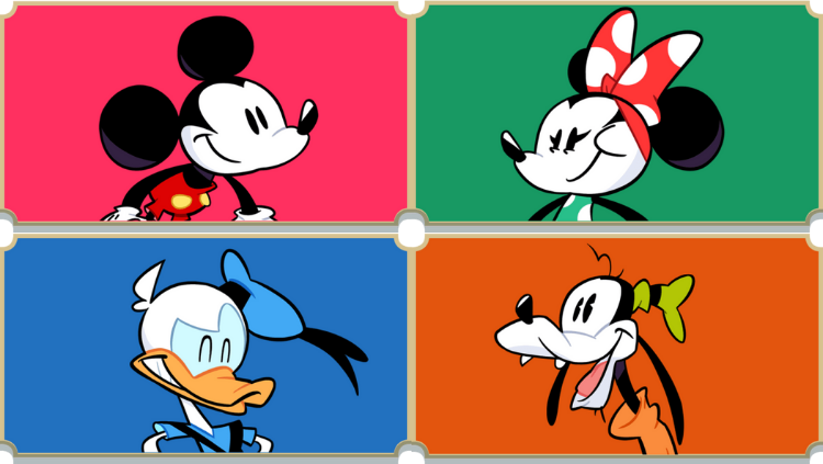 4 spielbare Charaktere: Micky Maus, Minnie Maus, Donald Duck, Goofy