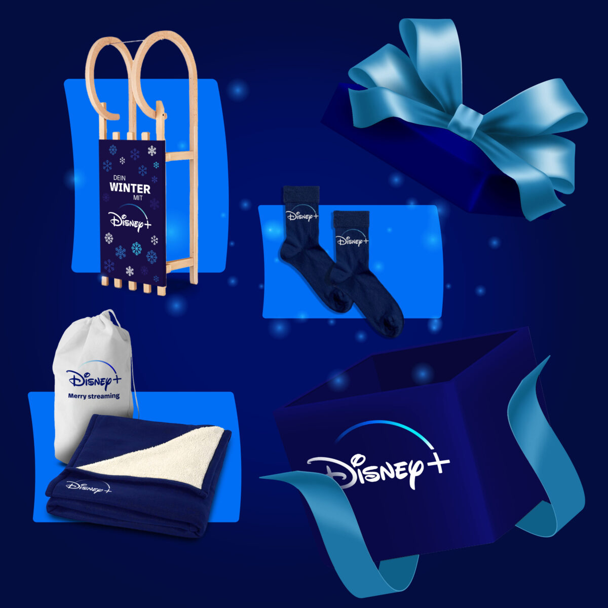 Gewinnspiel: In der neuen Podcast Folge von DisneyCentral.de LIVE: Calling all Dreamers mit dem Disney Jahresrückblick & Highlights 2023 verlosen wir Disney+ Winterpakete u.a. bestehend aus einem Holzschlitten, Wolldecke und Kuschelsocken