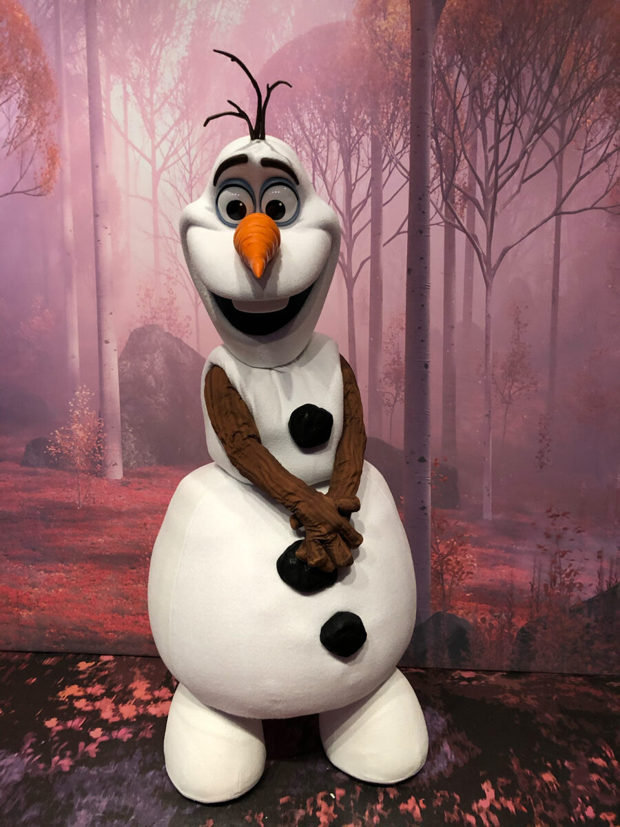 Schneemann Olaf aus Die Eiskönigin (Frozen) ist in Disneyland Paris zu treffen und posiert für Fotos und gibt sogar Autogramme