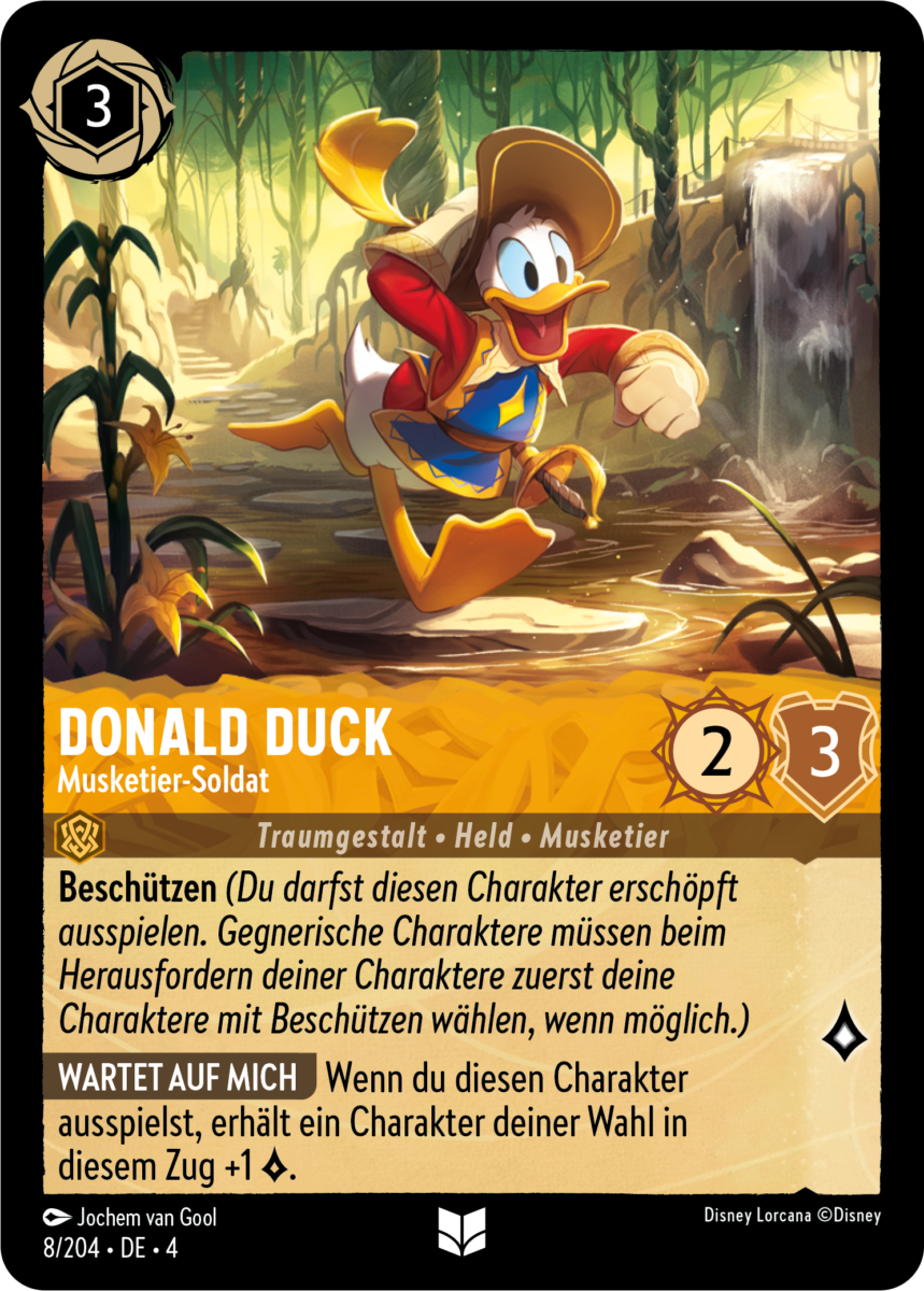 1x Disney Lorcana Karte 08 "Donald Duck - Musketier-Soldat" von Ravensburger 