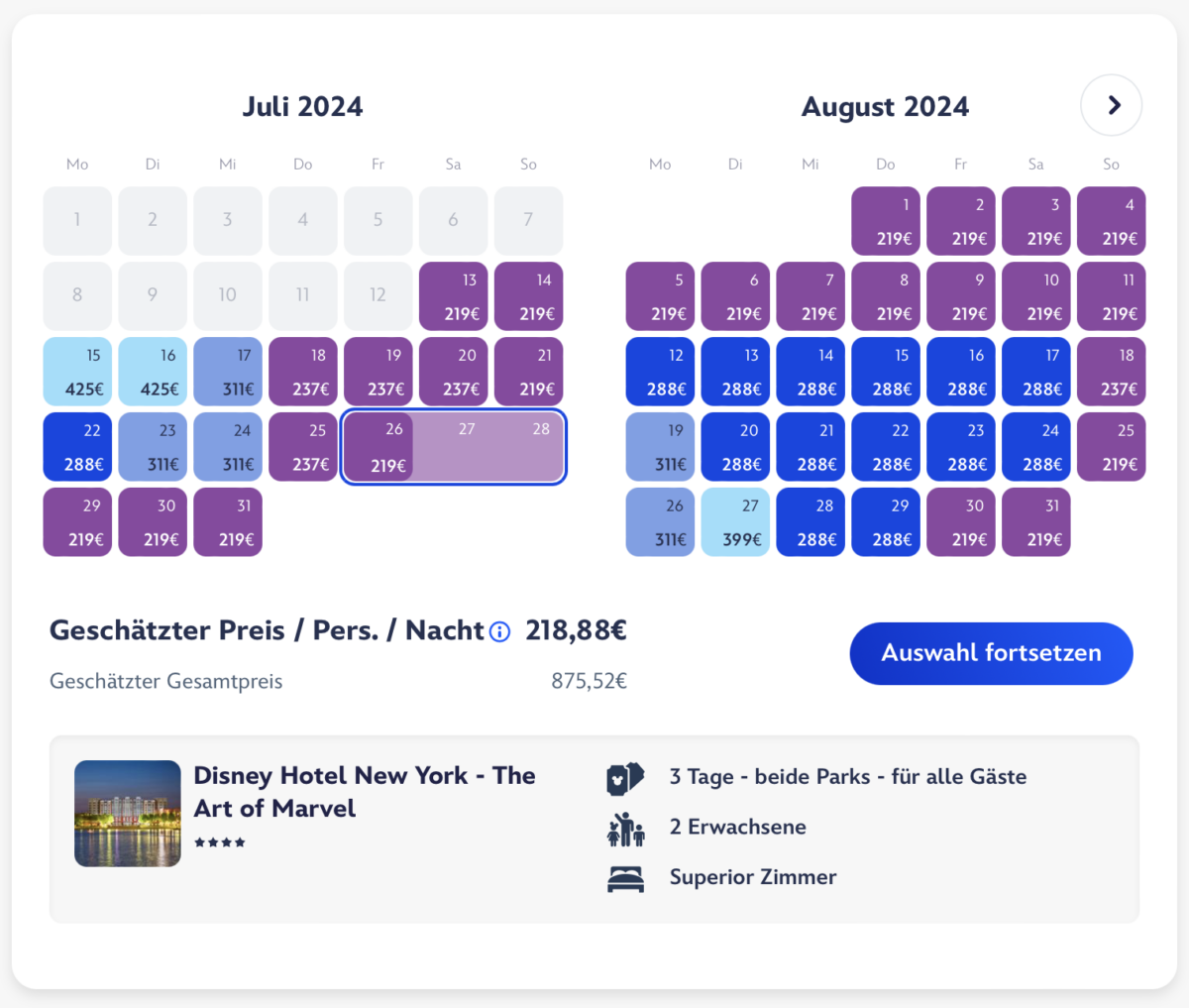 Disney Hotel New York - The Art of Marvel Preisbeispiel
