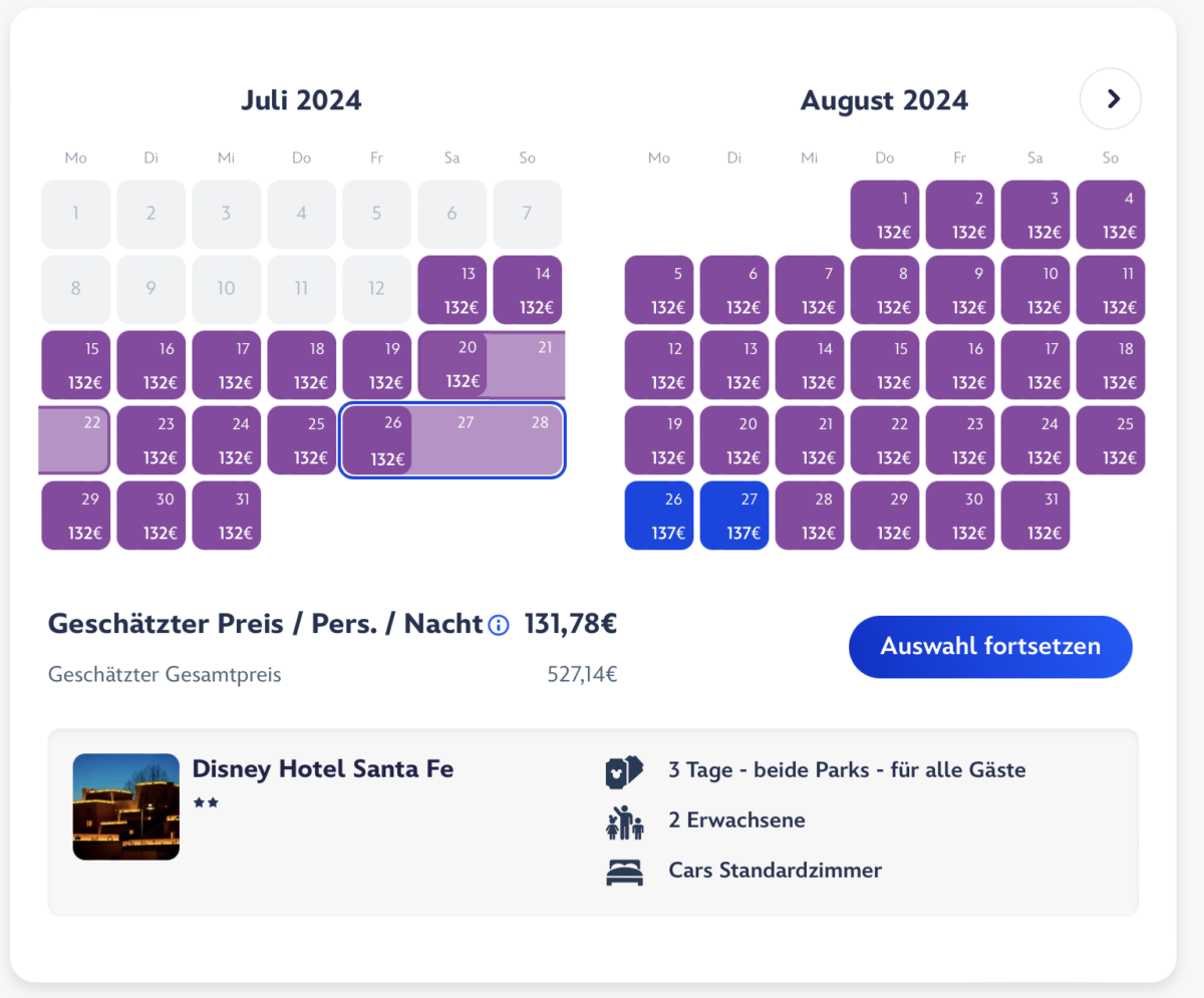Disney Hotel Santa Fe Preisbeispiel