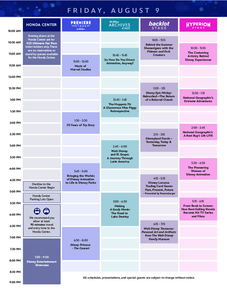 D23: The Ultimate Disney Fan Event - Event Schedule (Friday, August 9, 2024)