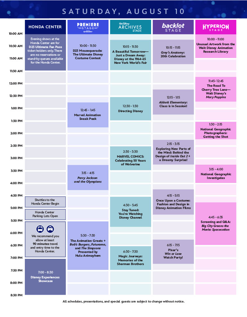 D23: The Ultimate Disney Fan Event - Event Schedule (Saturday, August 10, 2024)