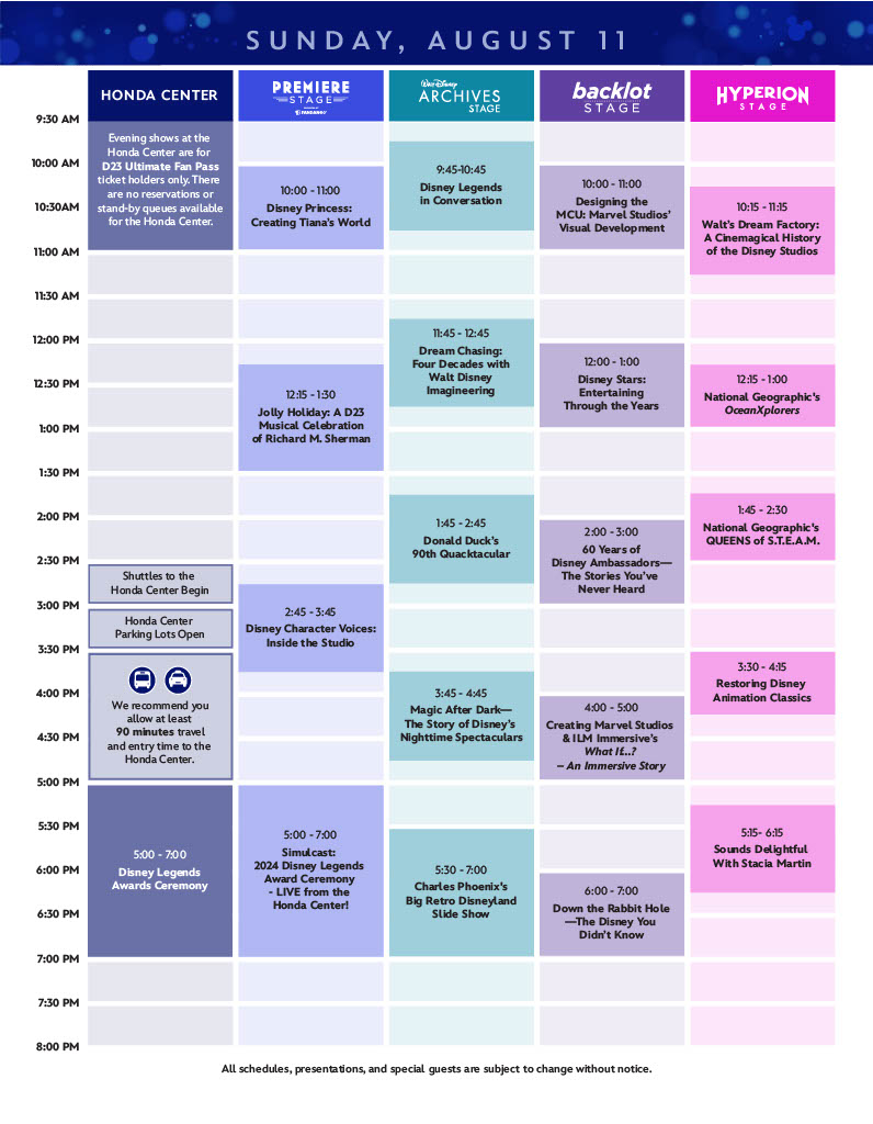 D23: The Ultimate Disney Fan Event - Event Schedule (Sunday, August 11, 2024)