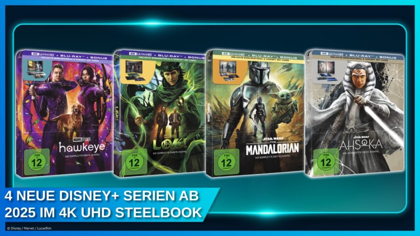 Neue Disney+ Serien von Marvel und Star Wars erscheinen als 4K Ultra HD Steelbooks: Loki, Hawkeye, The Mandalorian & Ahsoka!