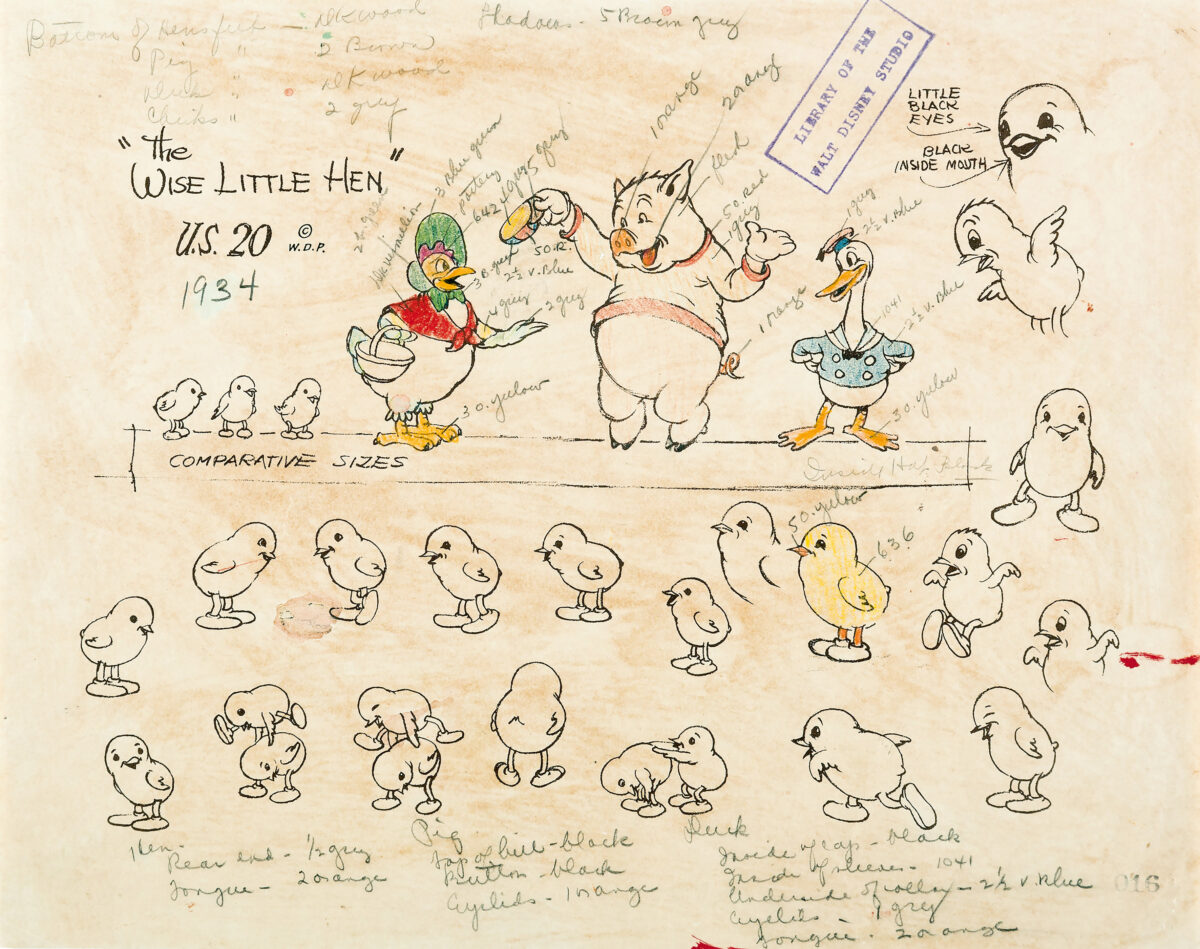 Model Sheet für Donald Ducks ersten Auftritt in "The Wise Little Hen" (1934) | Courtesy Heritage Auctions © Disney