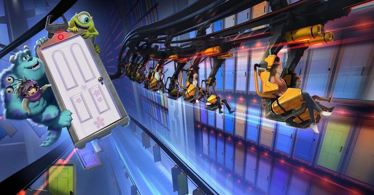 Türen-Achterbahn mit Mike, Sulley und Boo aus Die Monster AG bei Disney in Orlando, Florida