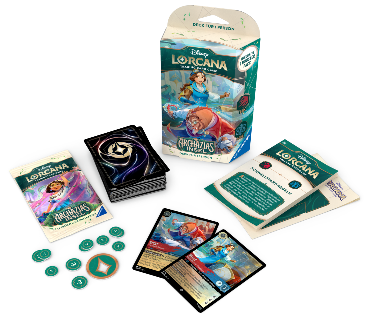 Disney Lorcana: Archazias Insel - Starter-Set Rubin und Saphir Karten - mit Belle und dem Biest