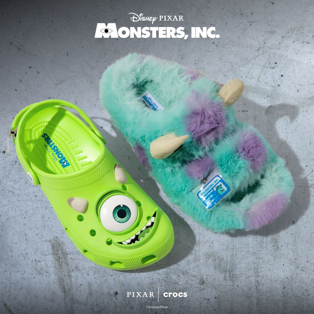Die brandneue Monsters, Inc. Kollektion von Crocs mit Mike und Sulley Modellen - erhältlich ab 19. Februar 2025