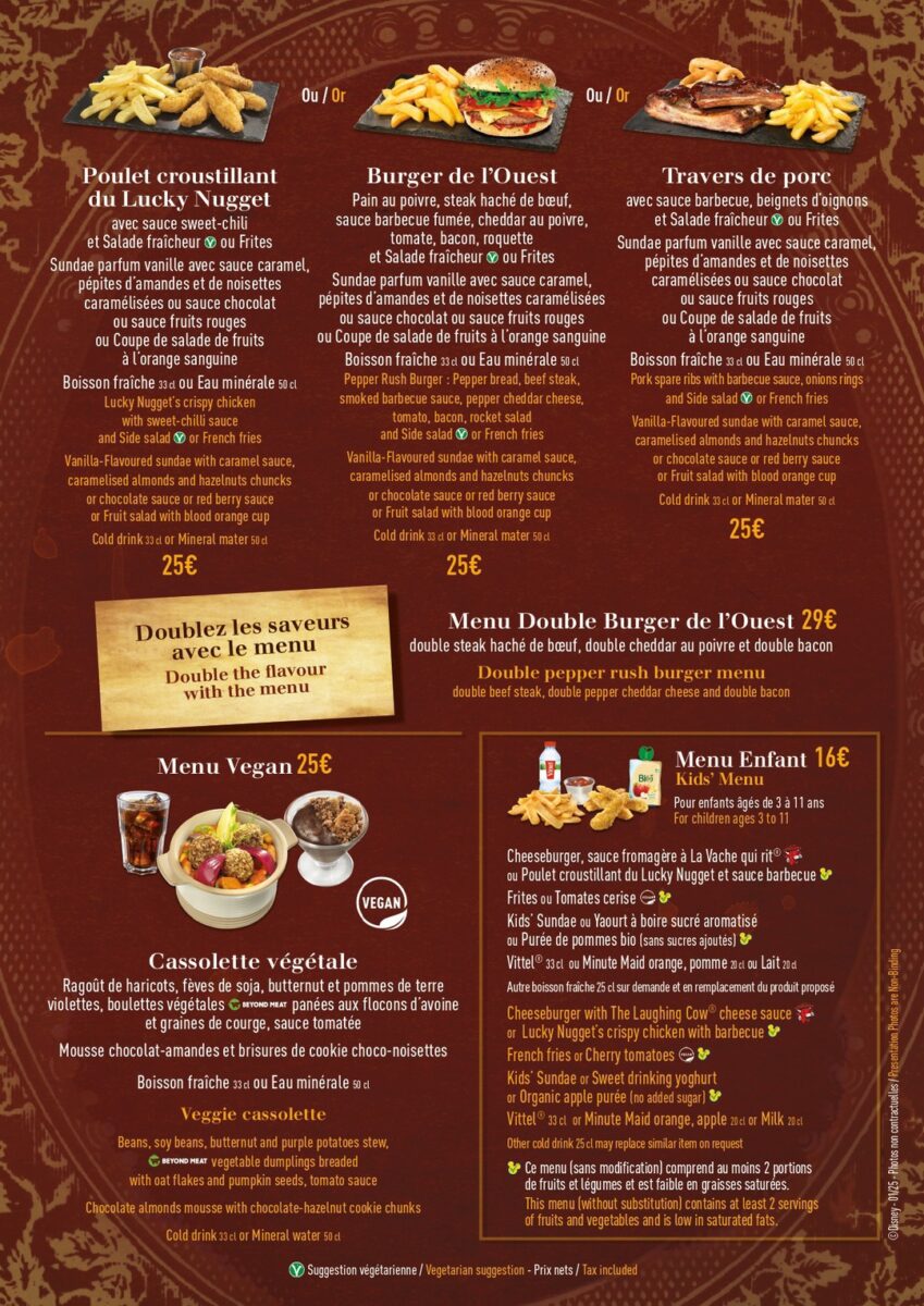 Neues Menü von The Lucky Nugget Saloon in Disneyland Paris ab Februar 2025