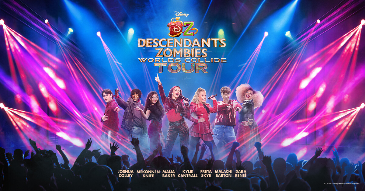 Zombies 4: Dawn of the Vampires – Alles über den neuen Musical Film – ab 11. Juli 2025 auf Disney+ 4 Descendants/Zombies: Worlds Collide Tour mit Kylie Cantrall, Malia Baker, Dara Reneé und Joshua Colley aus Descendants: The Rise of Red und Freya Skye, Malachi Barton und Mekonnen Knife aus Zombies 4: Dawn of the Vampires
