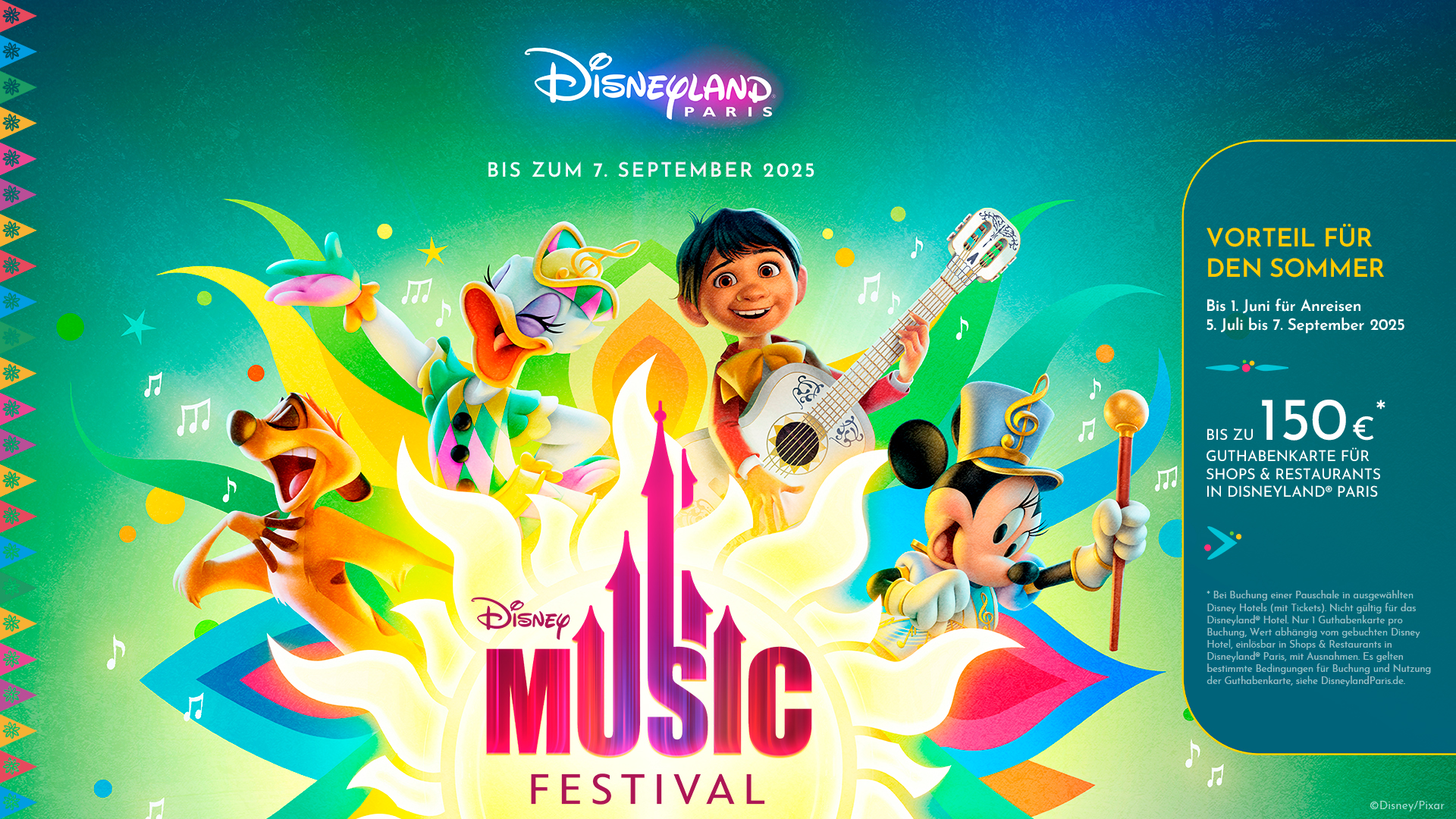 150€ Gutscheinkarte zum Disneyland Paris Aufenthalt dazu - jetzt buchen mit Disney Music Festival