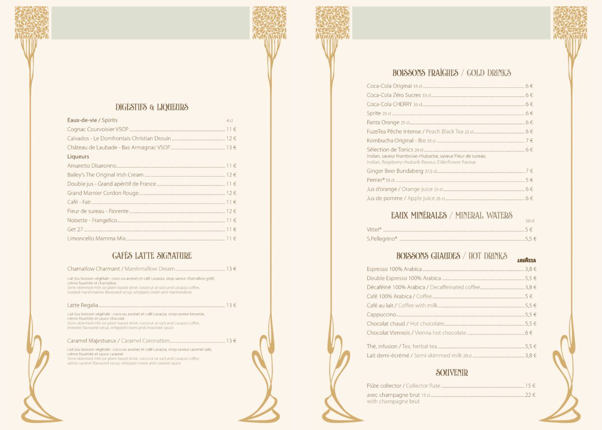 The Regal View Restaurant & Lounge - vollständiges Drink Menü mit Cocktails, Weinen, Kaffee und mehr