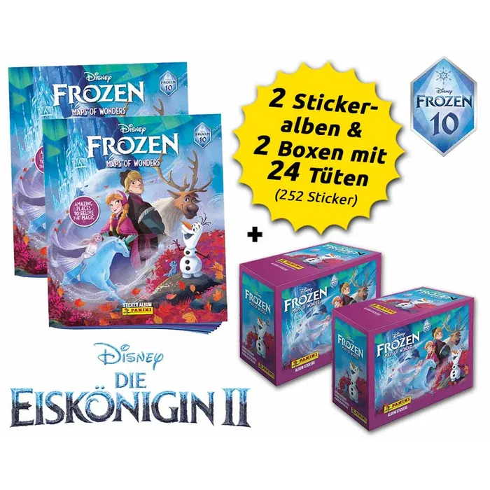 Das Eiskönigin Panini Starterpack auf einem Holztisch, bereit zum Auspacken.